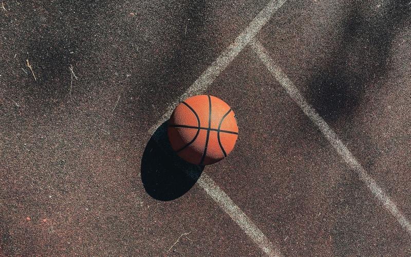 a basketball on a basketball court